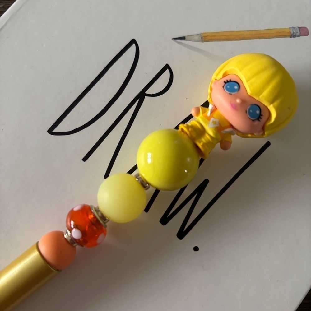 Rainbow Brite: Canary Yellow handmade beaded pen